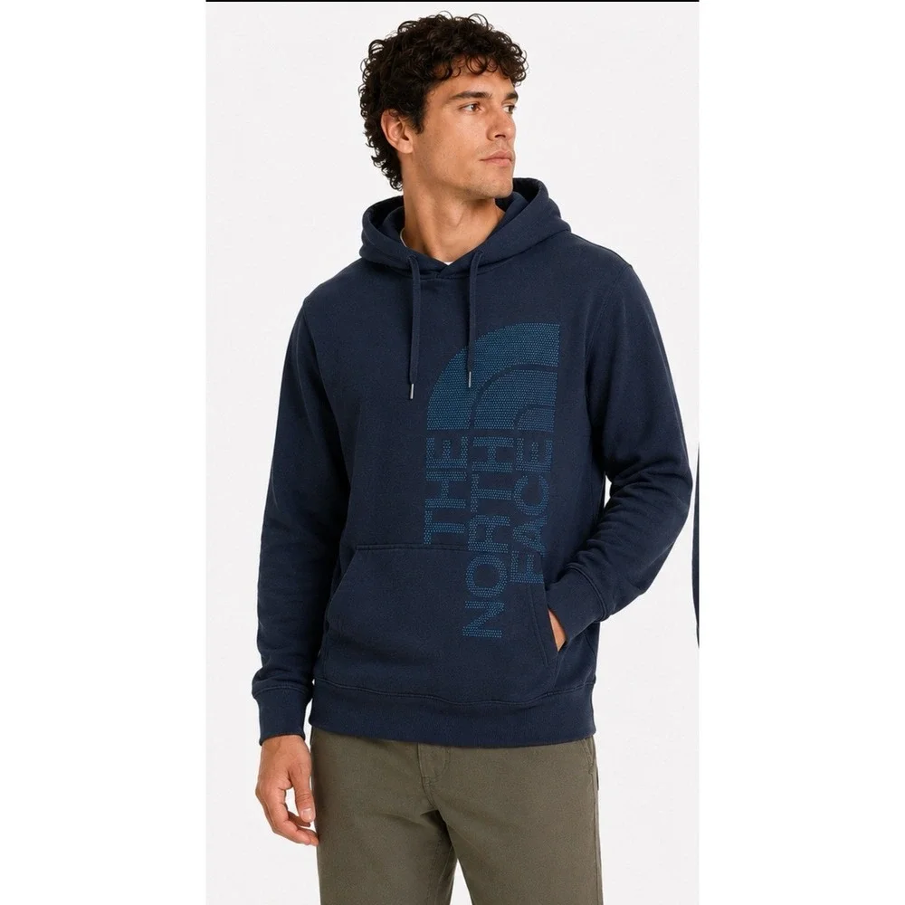 The North Face Pullover Hoodie Mens Navy Blue Logo Graphic Sweatshirt Sz Large